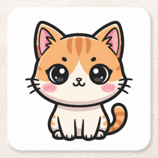 Adorable Kawaii Ginger Cat Illustration Underlägg Papper Kvadrat