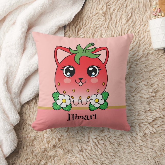 Adorable Kawaii Strawberry Cat Kudde (Filt)