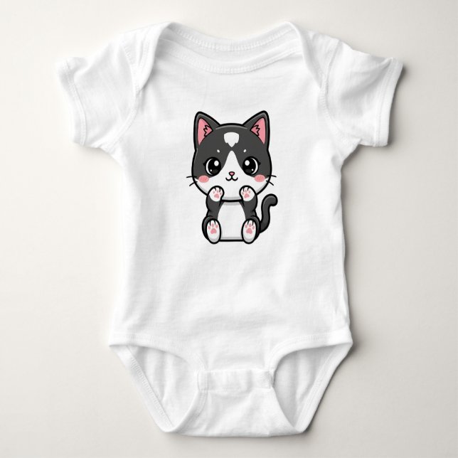 Adorable Kawaii Tabby Kitten Illustration T Shirt (Framsida)