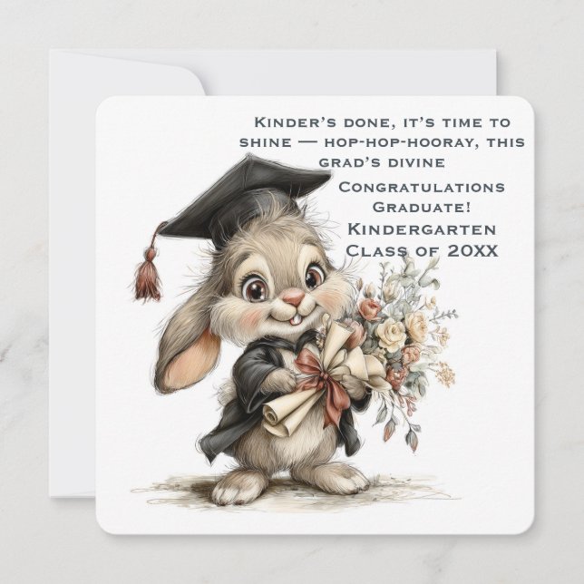 Adorable Kindergarten Graduate Bunny Illustration  Julkort (Framsida)