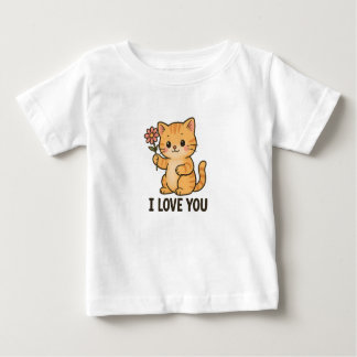 Adorable Kitten Holding Flower – I LOVE YOU Cute  T Shirt