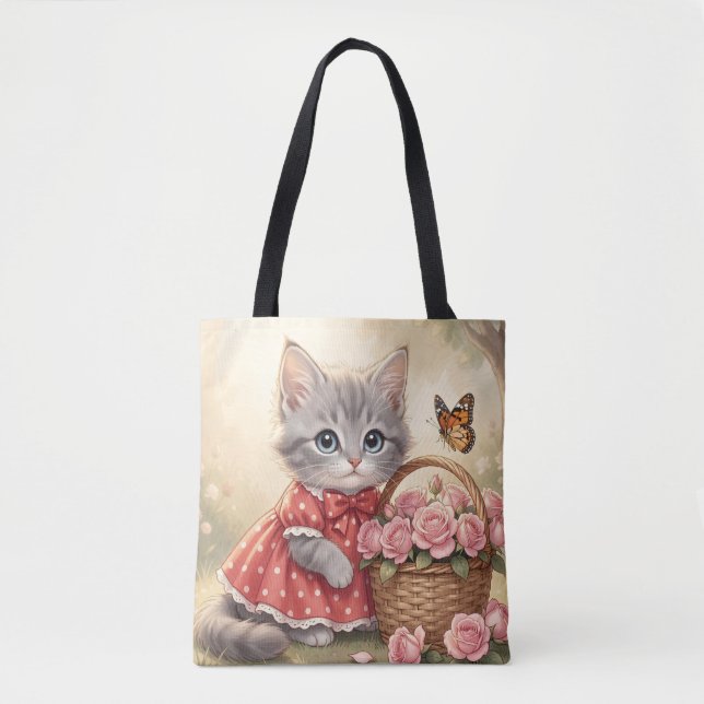 adorable kitten tote bag tygkasse (Framsida)