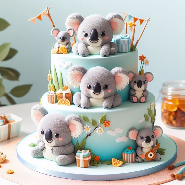 ADORABLE KOALA THEMED BARNS FÖDELSEDAG CAKE KORT (Skapare uppladdad)