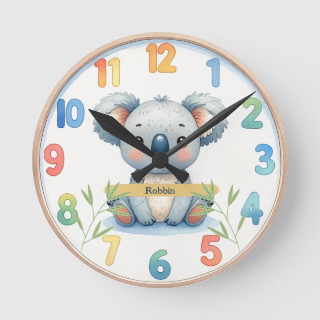 Adorable Koala Wall Clock Rund Klocka (Framsida)
