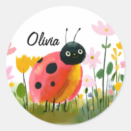 Adorable Ladybug Girl's Name Wildflowers Runt Klistermärke