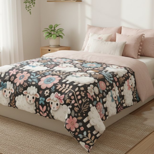 Adorable Lamb Floral Cozy Nursery Blanket Fleecefilt (Skapare uppladdad)