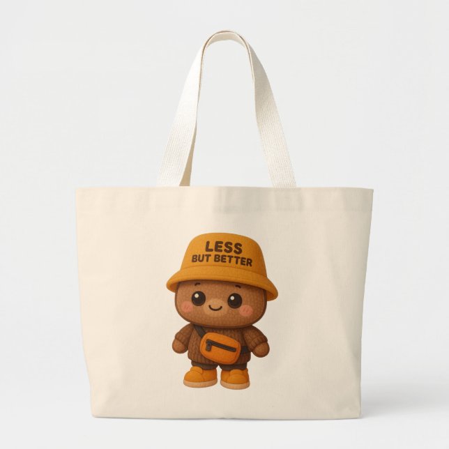 Adorable "Less But Better" Bear Eco-Friendly Tote Jumbo Tygkasse (Framsidan)