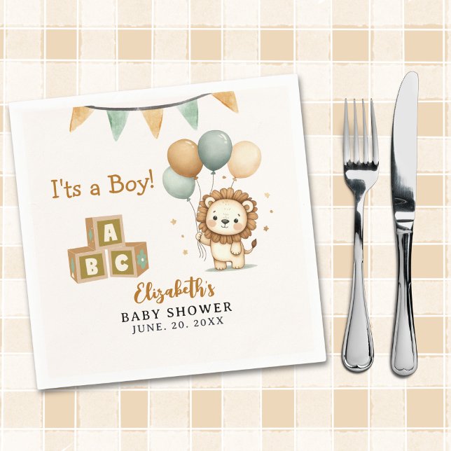 Adorable Lion Baby Shower Boy Pappersservett (Skapare uppladdad)