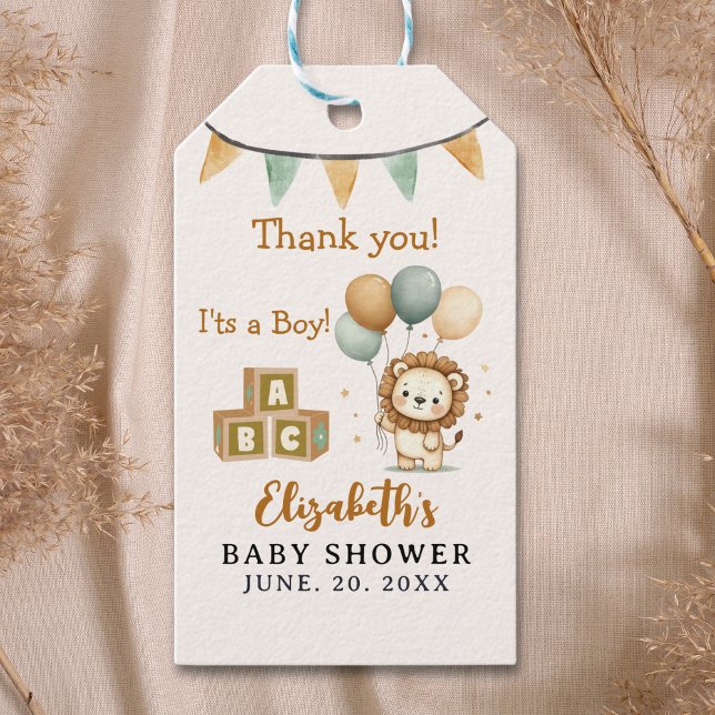 Adorable Lion Baby Shower Boy Presentetikett (Skapare uppladdad)