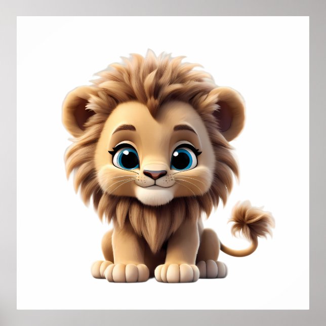 Adorable Lion Cub Sitting Portrait Illustration Poster (Framsidan)