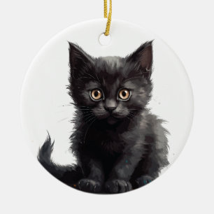 ADORABLE LITTLE BLACK KITTEN JULGRANSPRYDNAD KERAMIK