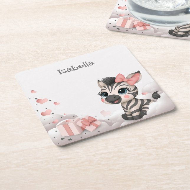 Adorable little cartoon zebra  underlägg papper kvadrat (Vinklad)