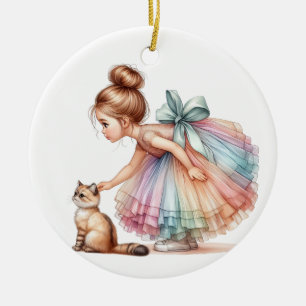 ADORABLE LITTLE GIRL MED HENNES KITTEN JULGRANSPRYDNAD KERAMIK