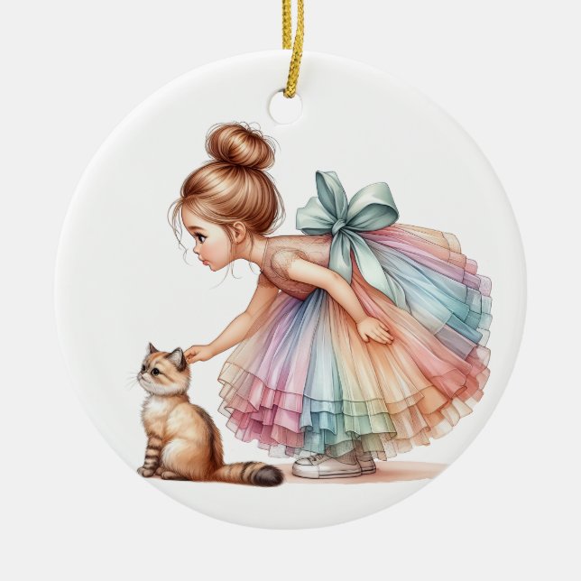 ADORABLE LITTLE GIRL MED HENNES KITTEN JULGRANSPRYDNAD KERAMIK (Framsidan)