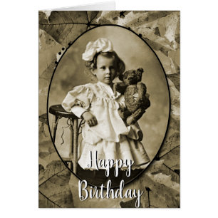 ADORABLE LITTLE GIRL MED NALLE DOLL 1900'S HÄLSNINGSKORT