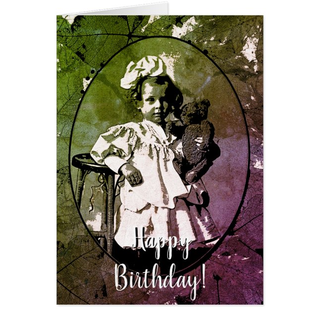 ADORABLE LITTLE GIRL MED NALLE DOLL 1900'S HÄLSNINGSKORT (Framsidan)