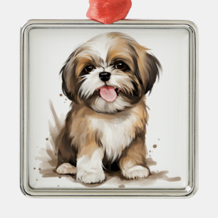 ADORABLE LITTLE SHIH TZU PUPPY HUND JULGRANSPRYDNAD METALL