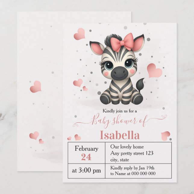 Adorable little zebra baby shower invitation inbjudningar (Fram/baksida)