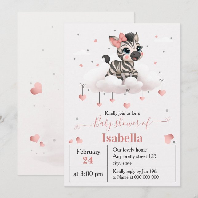 Adorable little zebra baby shower invitation inbjudningar (Fram/baksida)