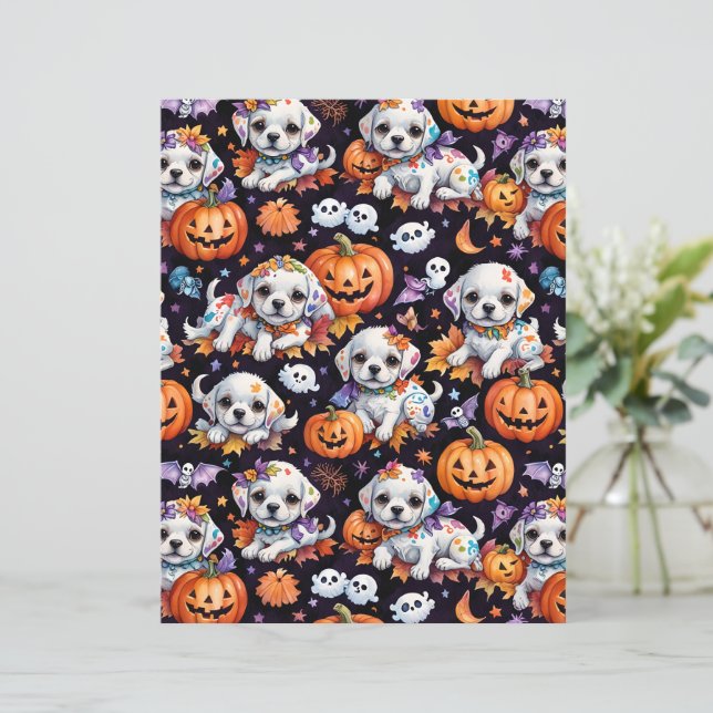 Adorable Maltese Puppy Halloween Scrapbook Paper (Stående Fram)