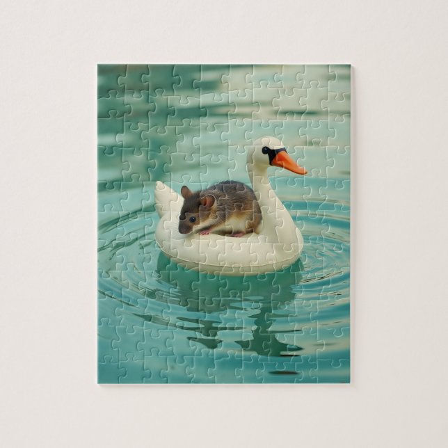 Adorable Mouse on a Swan Pool Float Pussel (Vertikal)