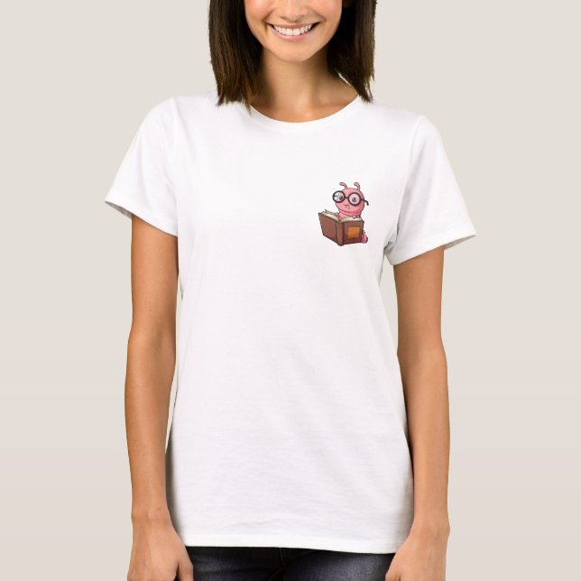 Adorable Nerdy Pink Bookworm Reading T Shirt (Framsida)