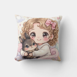 Adorable Niña con su Conejito Kawaii Kudde