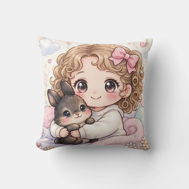 Adorable Niña con su Conejito Kawaii Kudde (Framsida)