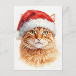 Adorable Orange Tabby Cat in Santa Hat Helg Vykort