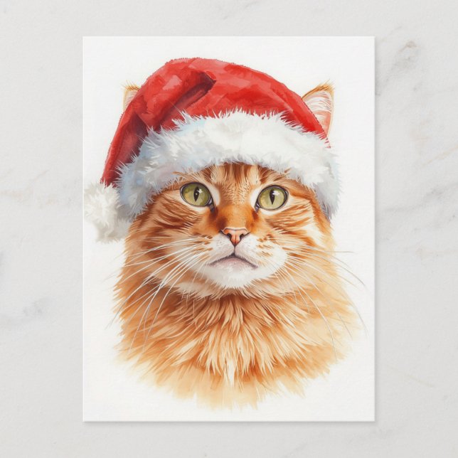 Adorable Orange Tabby Cat in Santa Hat Helg Vykort (Framsida)