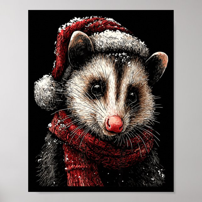 Adorable Ossum In Santa Hat Snowy Winter Christmas Poster (Framsidan)