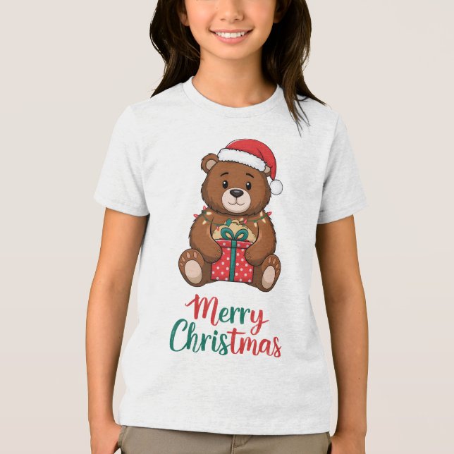 Adorable ours de noël - Merry Christmas T Shirt (Framsida)