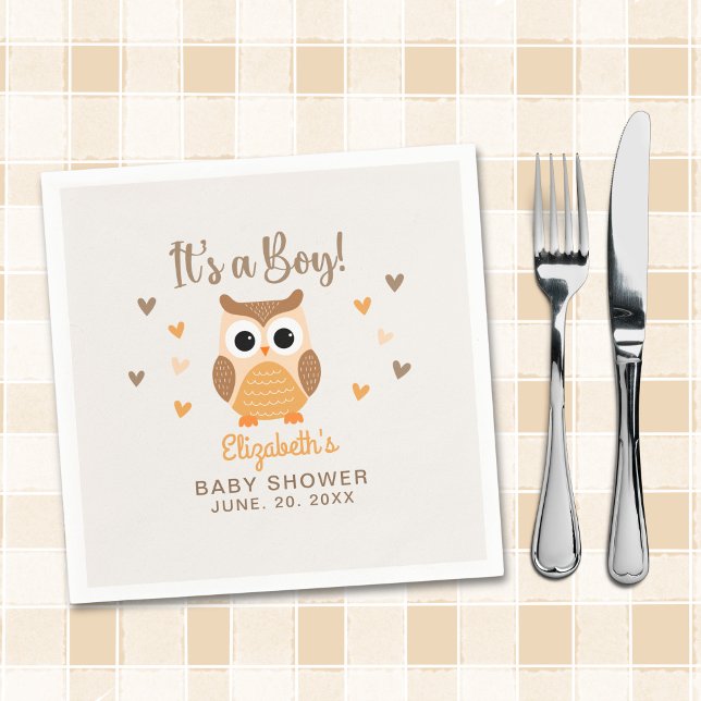 Adorable Owl Baby Shower Boy Pappersservett (Skapare uppladdad)