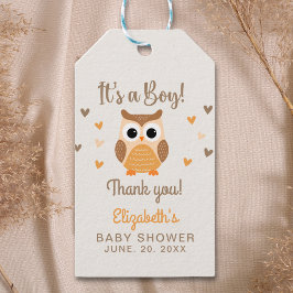 Adorable Owl Baby Shower Boy Presentetikett