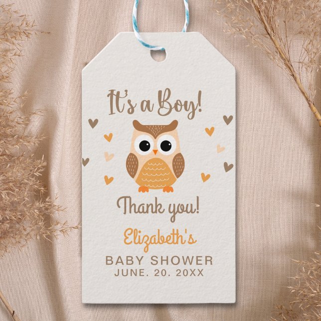 Adorable Owl Baby Shower Boy Presentetikett (Skapare uppladdad)