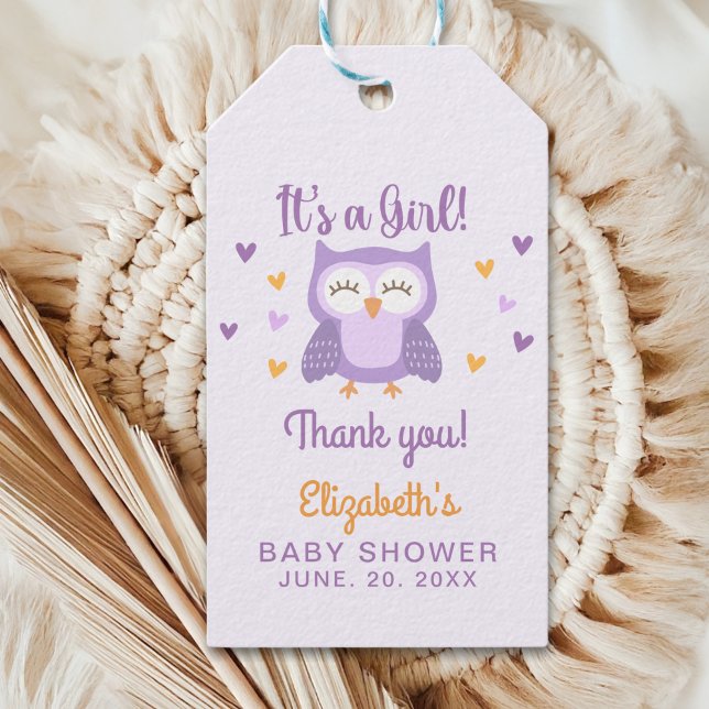 Adorable Owl Baby Shower Girl - It's a Girl Presentetikett (Skapare uppladdad)