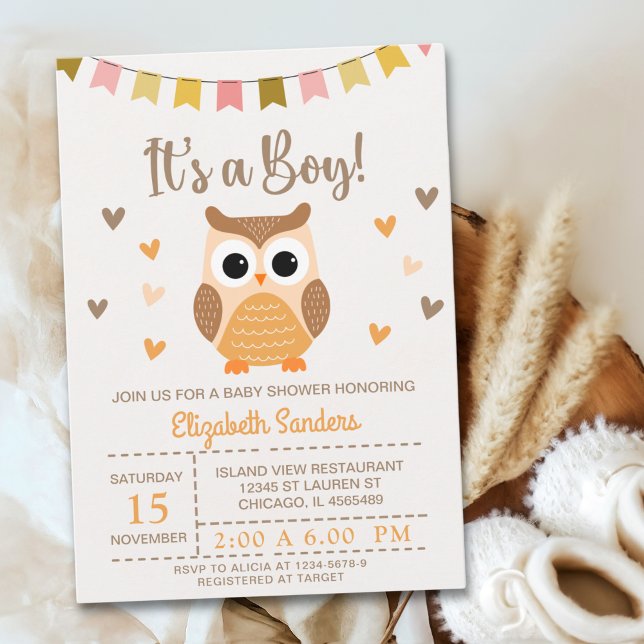Adorable Owl Baby Shower Invitation – 'It's a Boy' Inbjudningar (Skapare uppladdad)