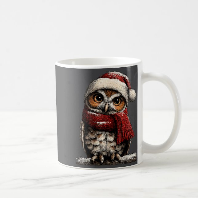 Adorable Owl With Santa Hat Snowy Winter Christmas Kaffemugg (Höger)