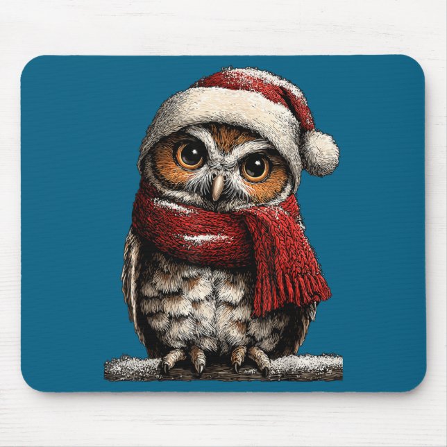 Adorable Owl With Santa Hat Snowy Winter Christmas Musmatta (Framsidan)