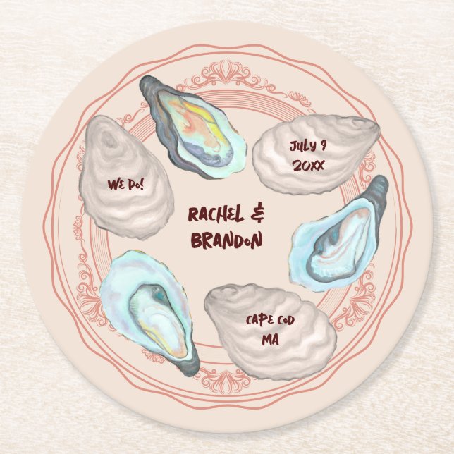 Adorable Oyster Roast "Plate" Coastal Wedding Underlägg Papper Rund (Framsidan)