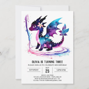Adorable Painted Dragon Digital Girl Birthday Inbjudningar