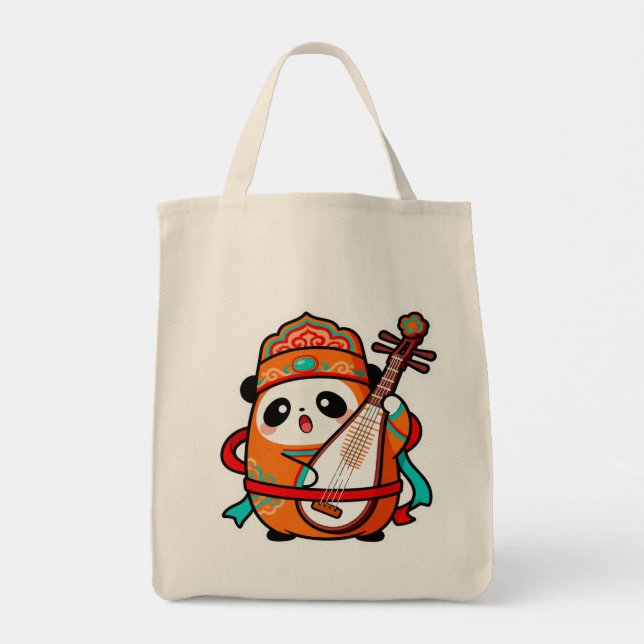 Adorable Panda with Pipa Tote Bag Tygkasse (Baksida)
