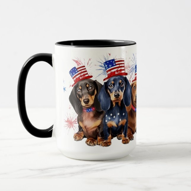 ADORABLE PATRIOTIC DACHSHUND HUNDAR MUGG (Vänster)