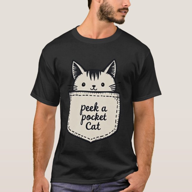 Adorable Peek-a-Pocket Cat Peeking Cute Feline T Shirt (Framsida)