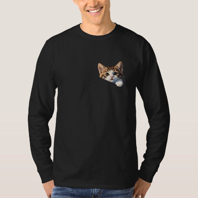 Adorable Peeking Kitten in Pocket T-Shirt - (Framsida)