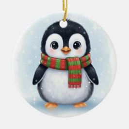 Adorable Penguin in Scarf Icy White Winter Julgransprydnad Keramik