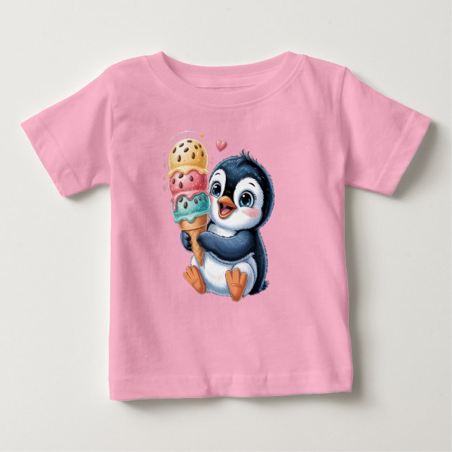 Adorable Penguin with Ice Cream Cute Kids T-Shirt (Framsida)