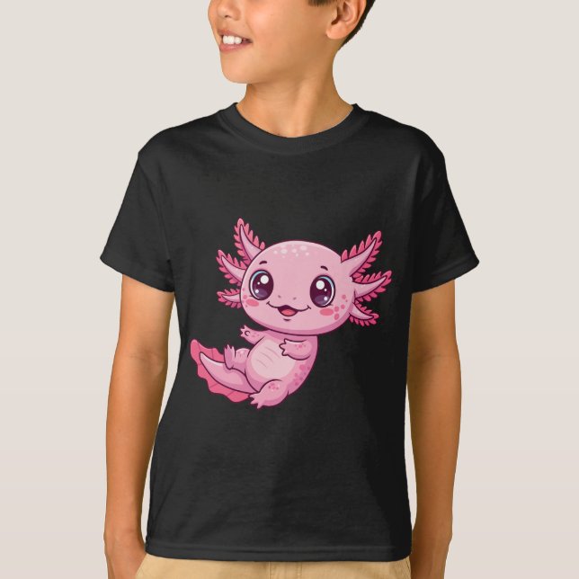 Adorable Pink Axolotl Kids’ T-Shirt  (Framsida)