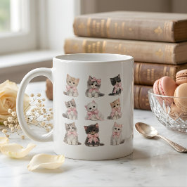 Adorable Pink Bow Kittens Cute Cat Lover's Coffee  Kaffemugg