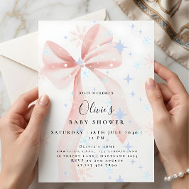 Adorable Pink Bow & Snowflakes Baby Shower  Inbjudningar